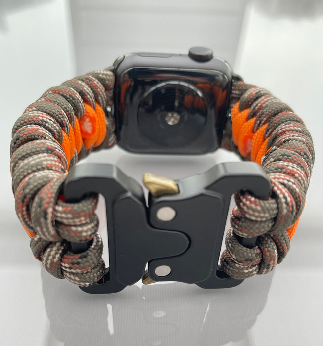 Handflätat Paracord Armband för Apple Watch - Elegant och Hållbart - Brun/Orange