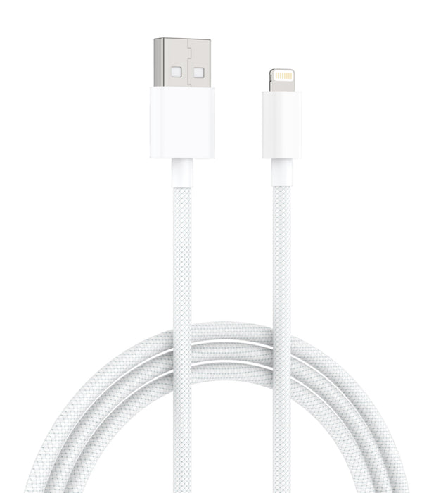 Flätad kabel USB-A till USB-Lightning, 2.0A, 1.2m-Vit