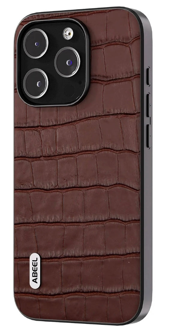 Läderskal Krokodil till iPhone 15 Pro - Brun