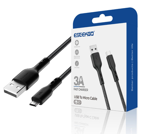 Flätad kabel USB-A till Micro-USB, 3.0A, 1.2m-Svart