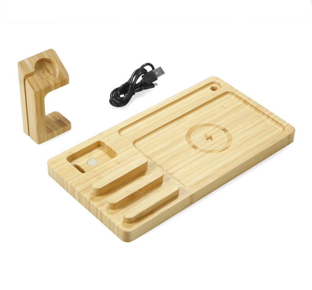 3-i-1 Trådlös Laddare 10W - bambu trä - EleganceOfSweden
