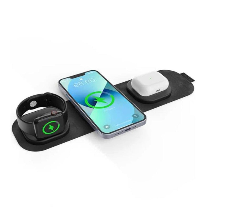 3-i-1 Trådlös Laddare 15W-Svart | Qi-laddare
