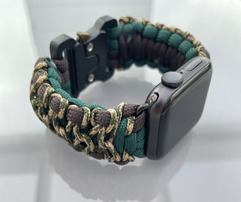 Handflätat Paracord Armband för Apple Watch - Elegant och Hållbart - Grön/Brun/Beige