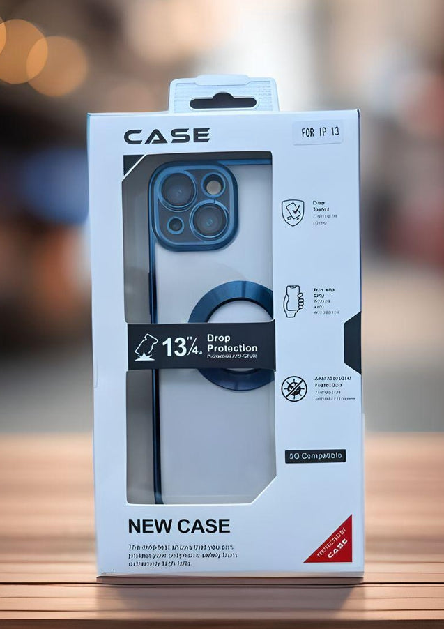 Skyddande iPhone 13 Skal med Kameraskydd: Transparent med Blå Chrome