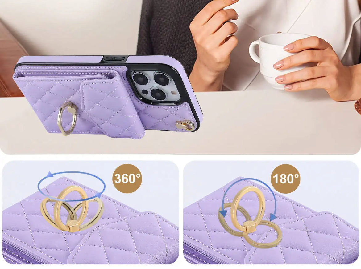 iPhone 14 - Skal med Korthållare och läderrem - Brun