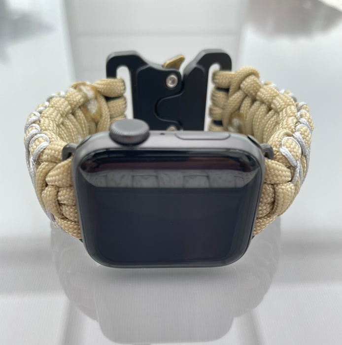 Handflätat Paracord Armband för Apple Watch - Elegant och Hållbart - Beige/Grå