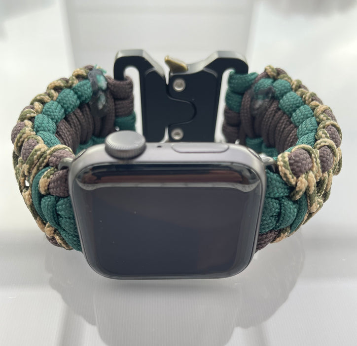 Handflätat Paracord Armband för Apple Watch - Elegant och Hållbart - Grön/Brun/Beige