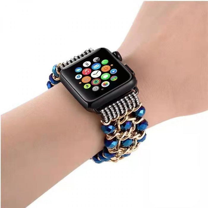 EXOTIC APPLE WATCH BEAD BAND- Navy Blue/Gold