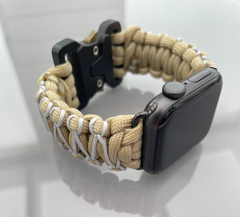 Handflätat Paracord Armband för Apple Watch - Elegant och Hållbart - Beige/Grå