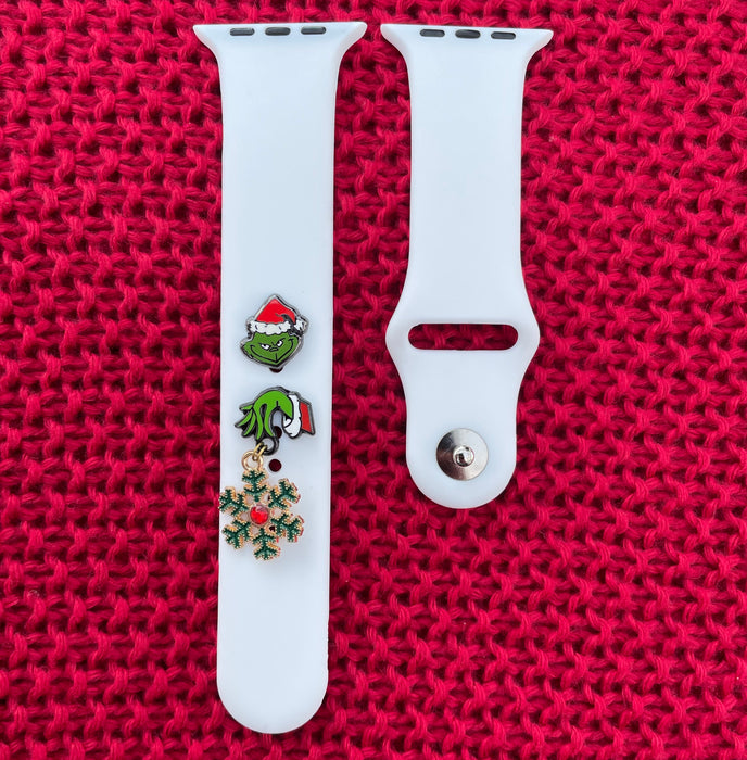 Juldekoration till Apple Watch Silikonband - The Grinch + Snöflinga