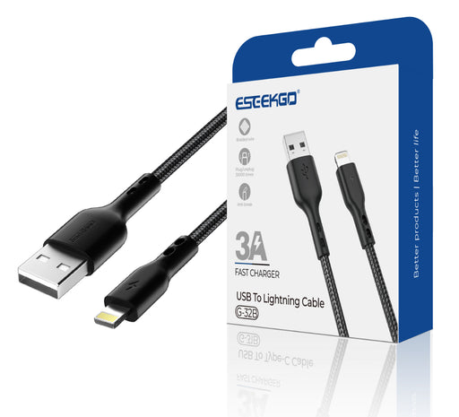 Flätad kabel USB-A till USB-Lightning, 3.0A, 1.2m-Svart