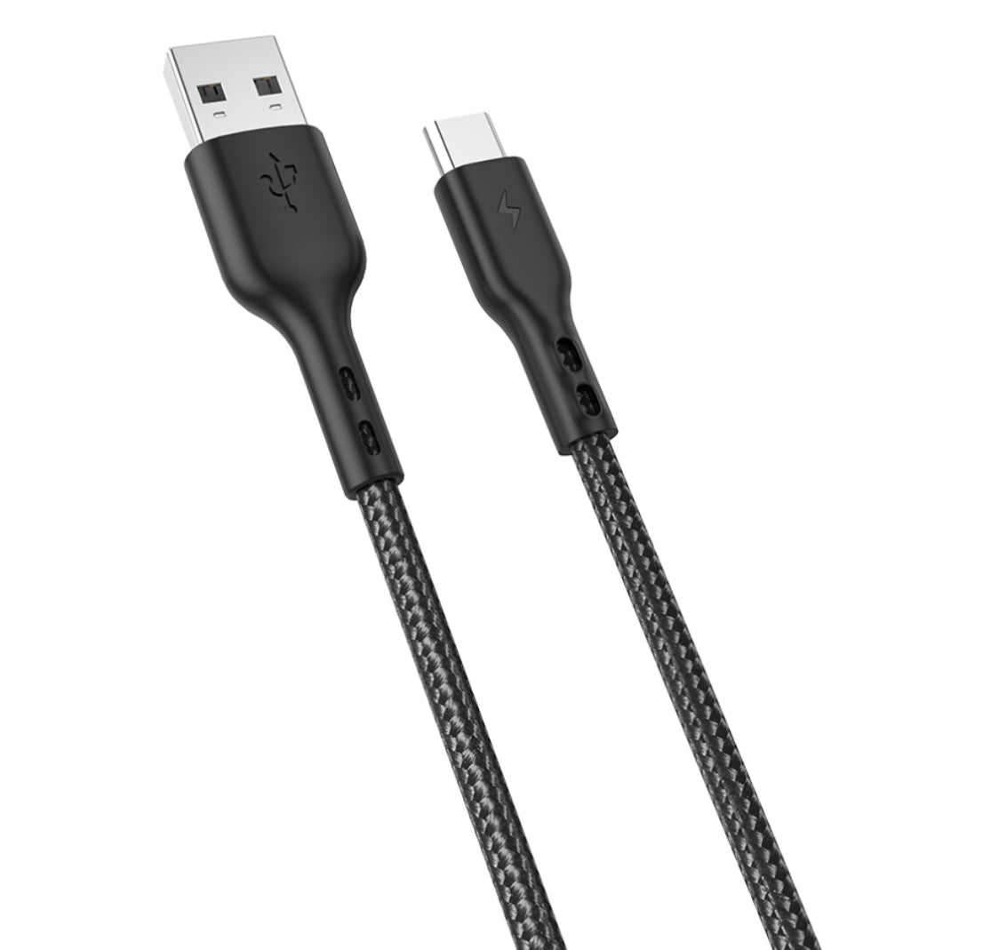 Flätad kabel USB-A till Micro-USB, 3.0A, 1.2m-Svart