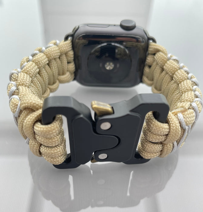 Handflätat Paracord Armband för Apple Watch - Elegant och Hållbart - Beige/Grå