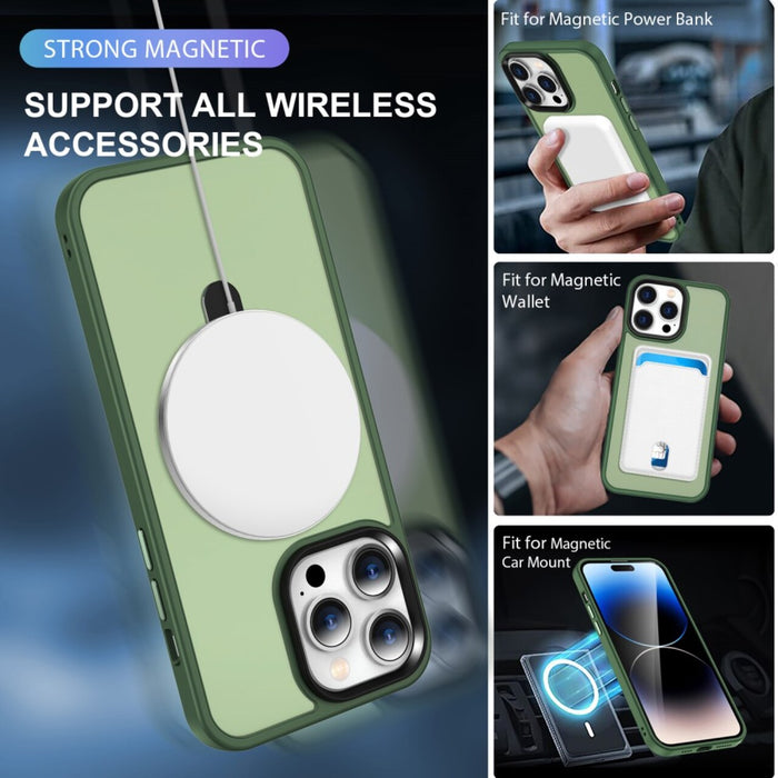 Magnetiskt Trådlöst Laddningsfodral för iPhone 14 - Supertunt Stöttåligt Skydd med Transparent Baksida i Grönt