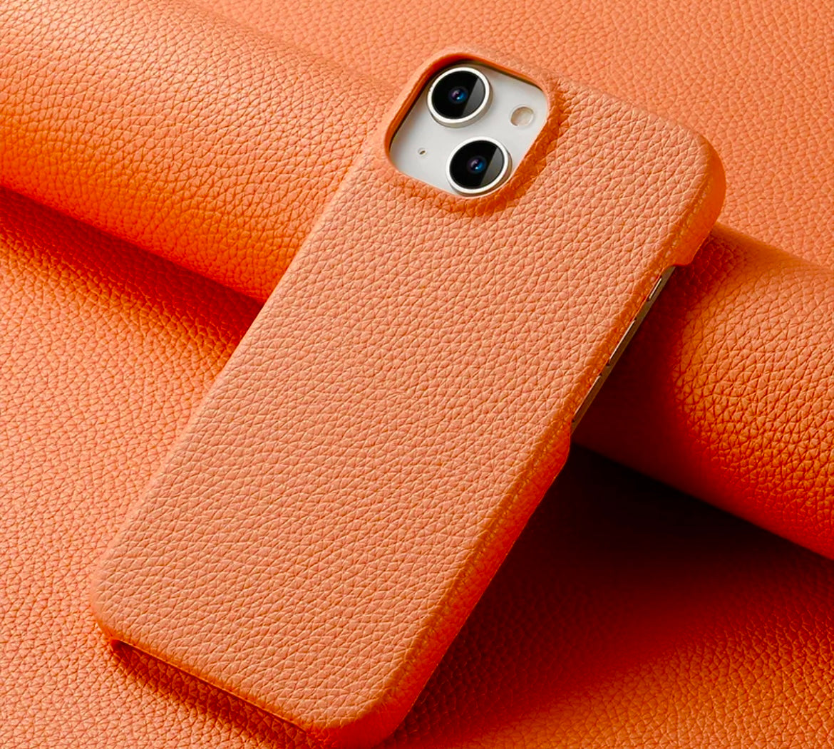 Läderskal till iPhone 15- Orange