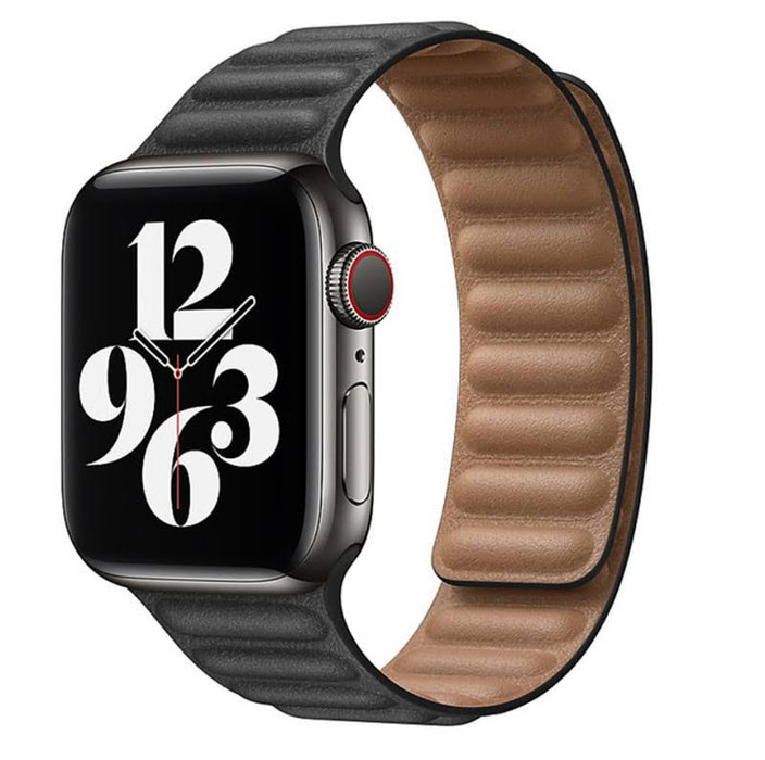 APPLE WATCH BRACELET/ LEATHER STRAP WITH MAGNETIC LOCK-BLACK