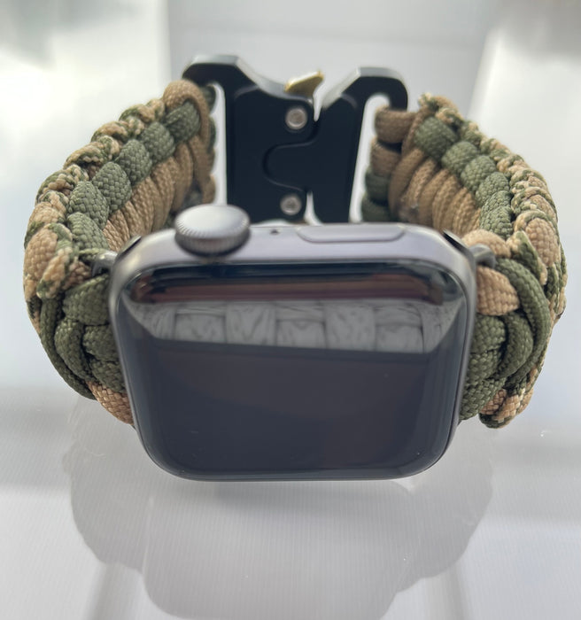 Handflätat Paracord Armband för Apple Watch - Elegant och Hållbart - Ljusgrön/Beige