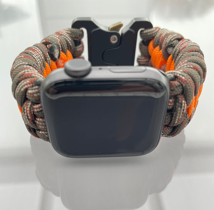 Handflätat Paracord Armband för Apple Watch - Elegant och Hållbart - Brun/Orange