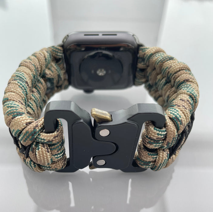 Handflätat Paracord Armband för Apple Watch - Elegant och Hållbart - Beige/Svart