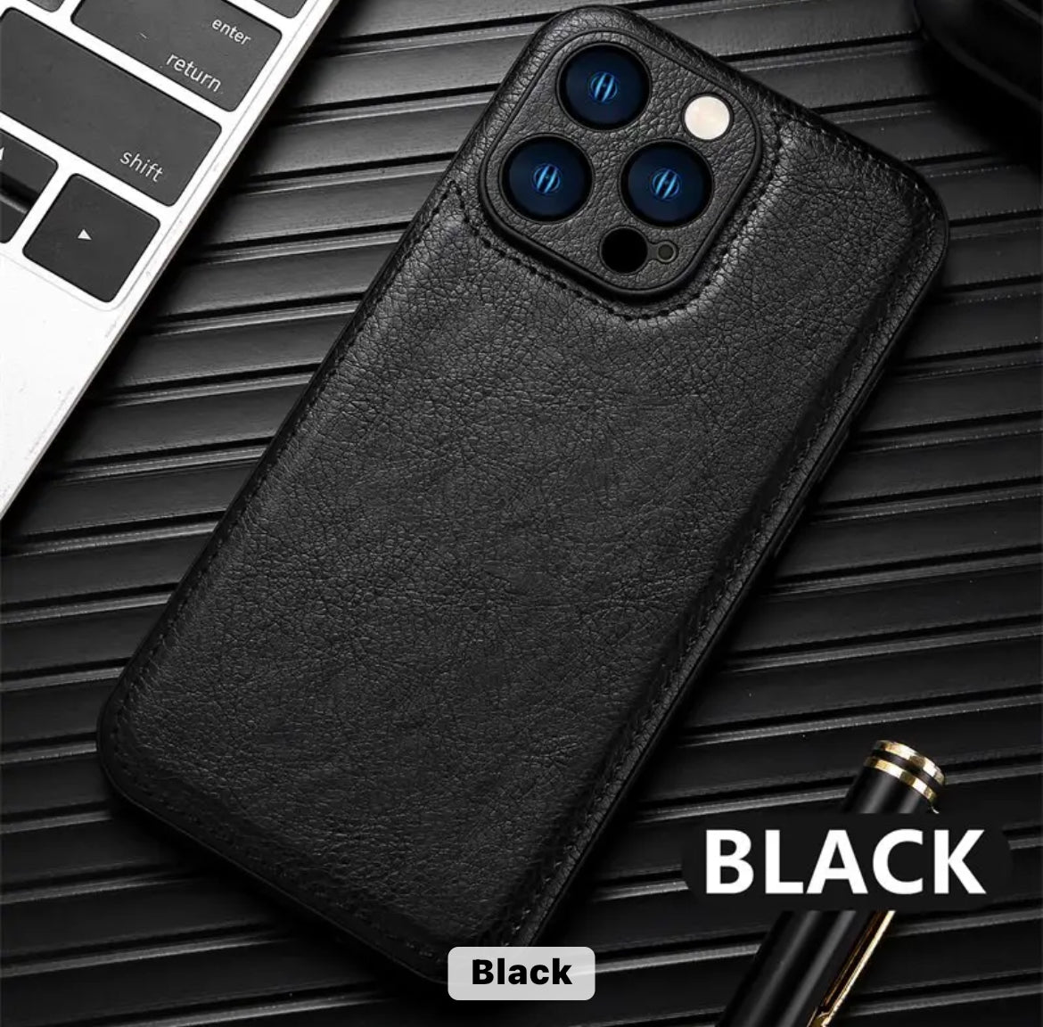 Läderfodral för iPhone 14 Pro - Stilren Svart Design för Elegans och Skydd