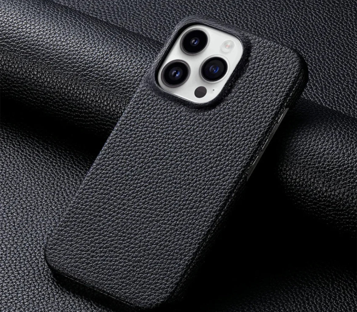 Läderskal till iPhone 15 Pro - Svart