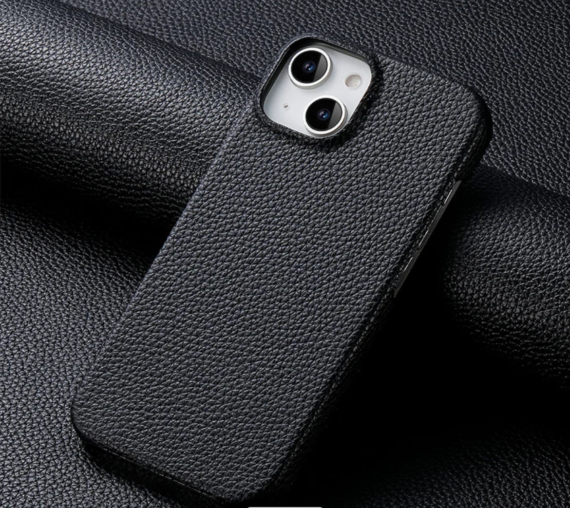 Läderskal till iPhone 15 - Svart