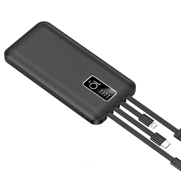 Powerbank med USB-C + Lightning + Micro-USB + USB-A kablar - 10000mAh - Svart