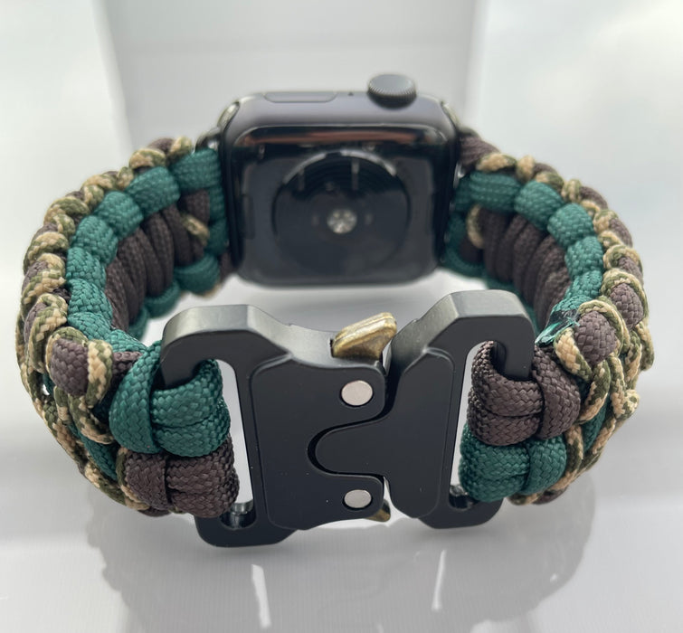 Handflätat Paracord Armband för Apple Watch - Elegant och Hållbart - Grön/Brun/Beige