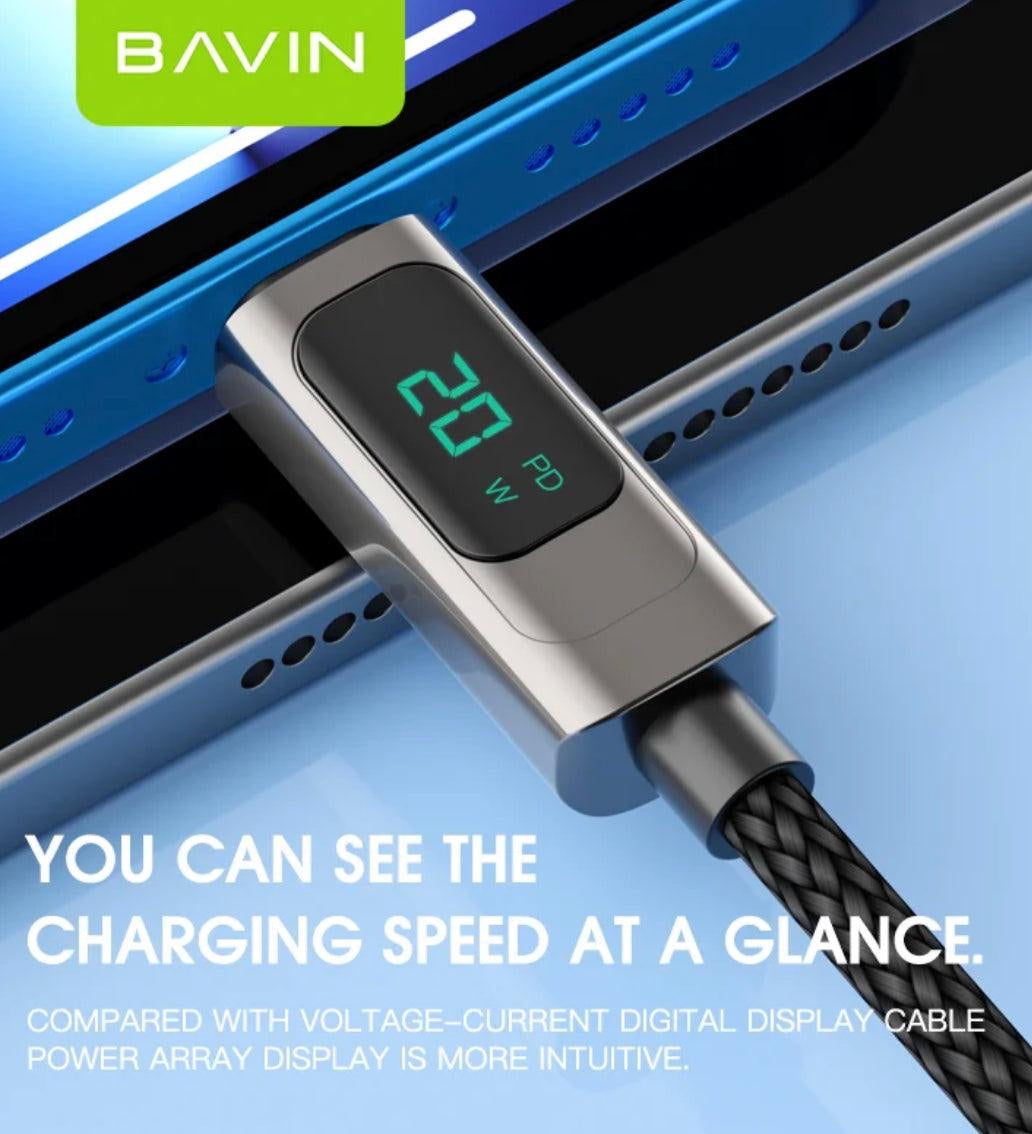 Bavin 65W USB-A till Lightning Kabel med Display, 1m - Svart