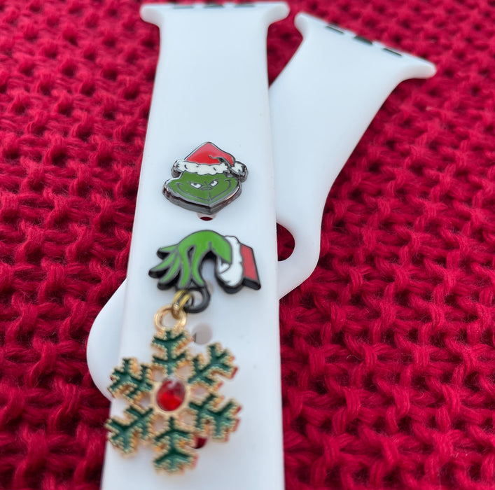 Juldekoration till Apple Watch Silikonband - The Grinch + Snöflinga