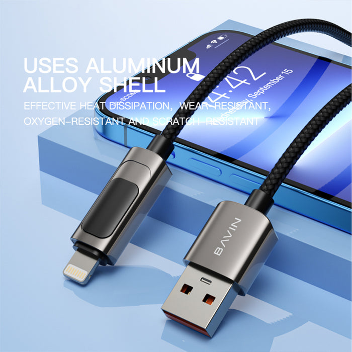 Bavin 65W USB-A till Lightning Kabel med Display, 1m - Svart