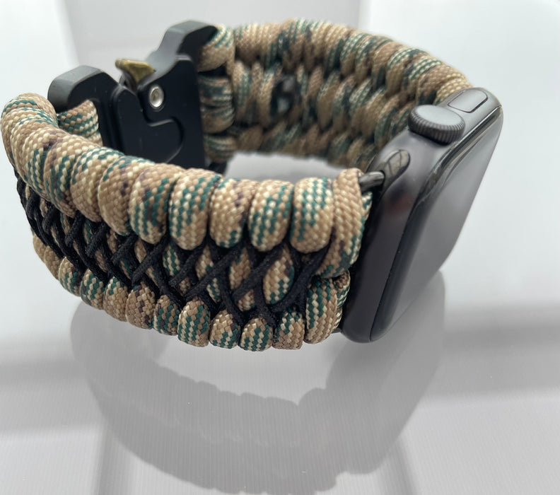 Handflätat Paracord Armband för Apple Watch - Elegant och Hållbart - Beige/Svart