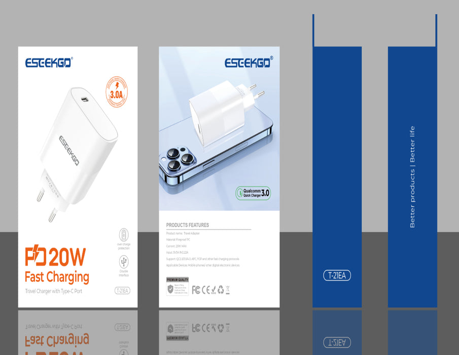 Snabbladdare USB-C, 20W 3.0A, Q.C3.0 - Vit