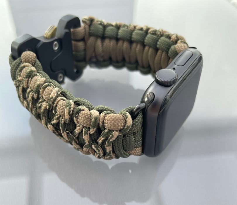 Handflätat Paracord Armband för Apple Watch - Elegant och Hållbart - Ljusgrön/Beige