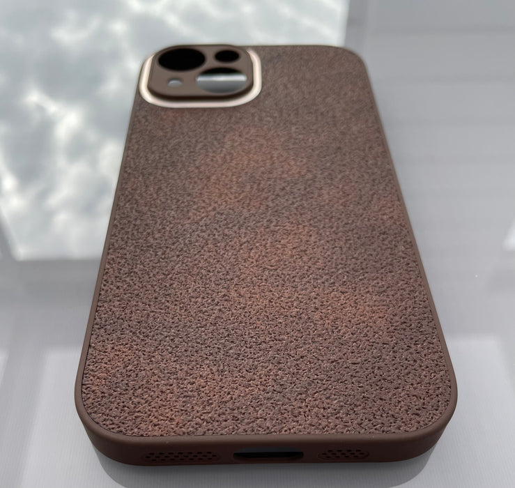 TPU + PU-Läderfodral för iPhone 15 - Stilren Mörkbrun Design