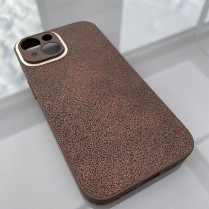 TPU + PU-Läderfodral för iPhone 15 - Stilren Mörkbrun Design