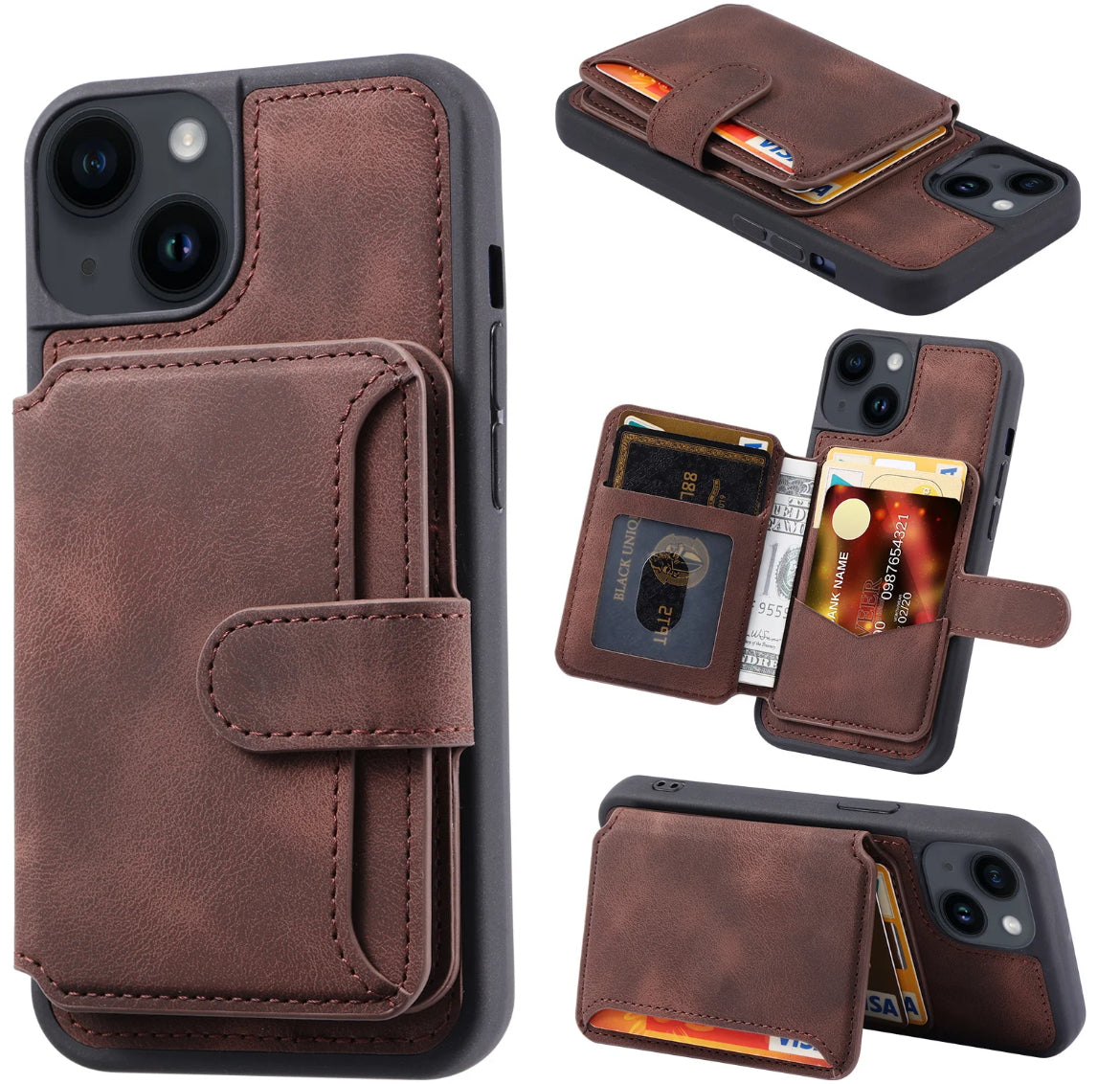 iPhone 15 - Skal med Korthållare Mörkbrun