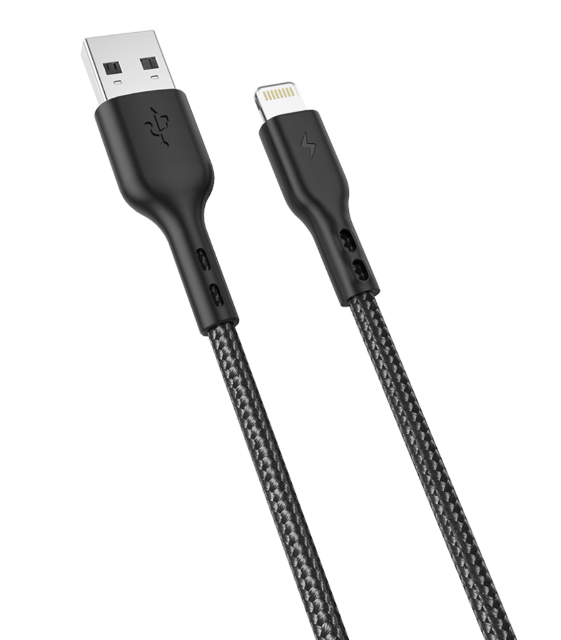 Flätad kabel USB-A till USB-Lightning, 3.0A, 1.2m-Svart