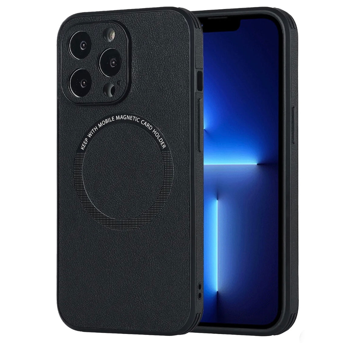 Läderskal med magsafe till iPhone 13- Svart