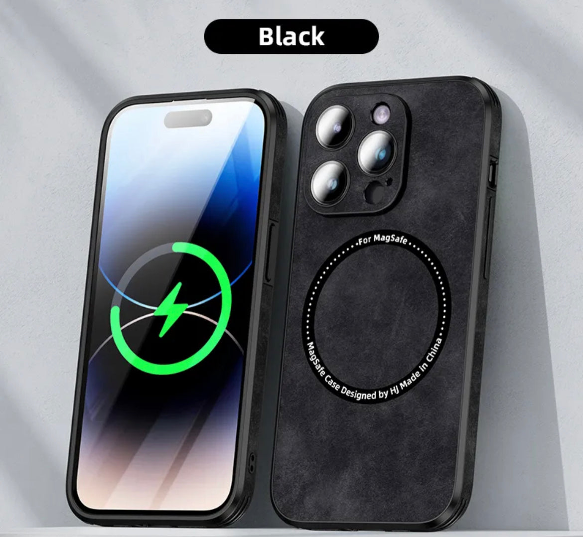 Läderskal med magsafe till iPhone 15 Plus - Svart