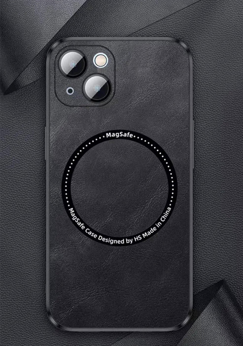 Läderskal med magsafe till iPhone 14- Svart