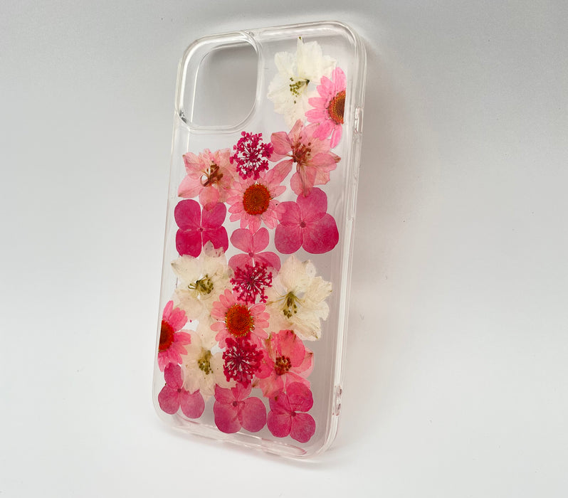 iPhone 13 Skal: Handpressade Blommor, Transparent, Trådlös Laddning, Stöttåligt