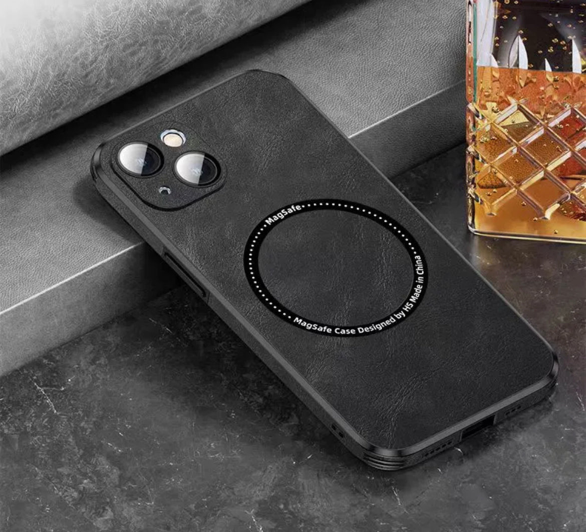 Läderskal med magsafe till iPhone 13- Svart
