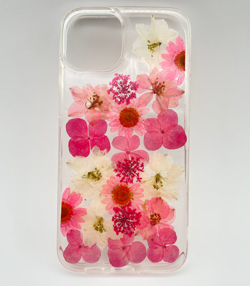 iPhone 13 Skal: Handpressade Blommor, Transparent, Trådlös Laddning, Stöttåligt