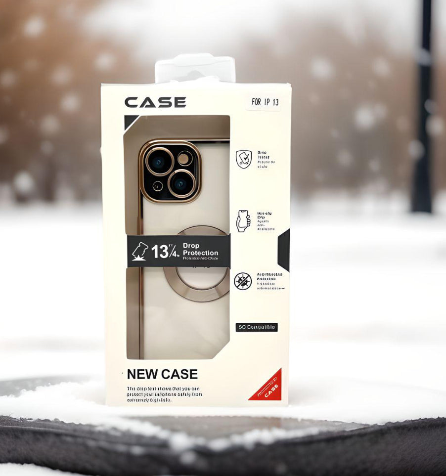 Skyddande iPhone 14 Skal med Kameraskydd: Transparent med Guld Chrome