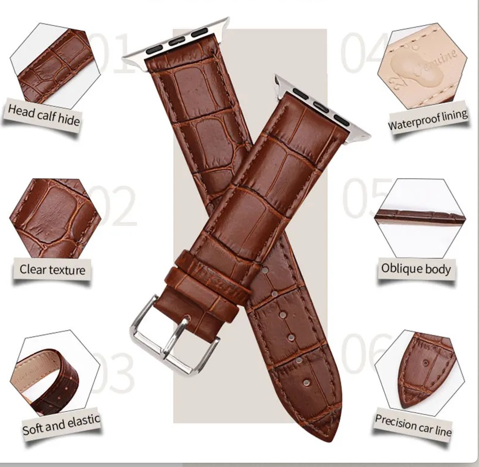 APPLE WATCH ARMBAND/ KLASSISK LÄDERARMBAND MED KROKODILMÖNSTER-BRUN