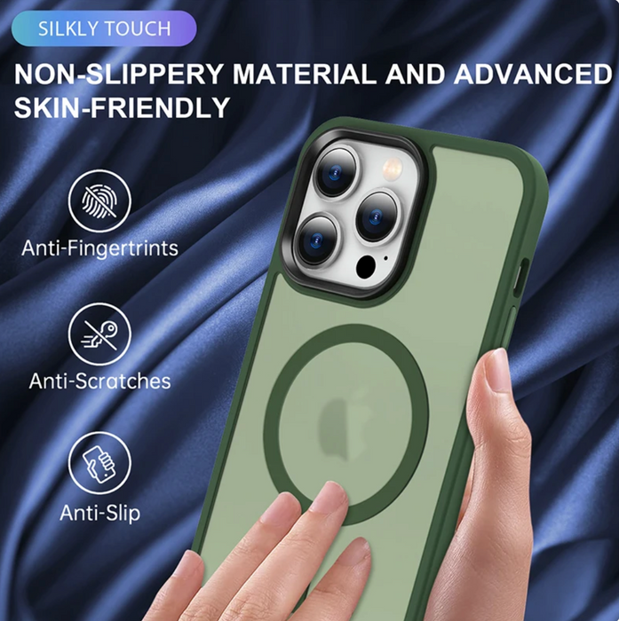 Magnetiskt Trådlöst Laddningsfodral för iPhone 14 Plus- Supertunt Stöttåligt Skydd med Transparent Baksida i Grönt