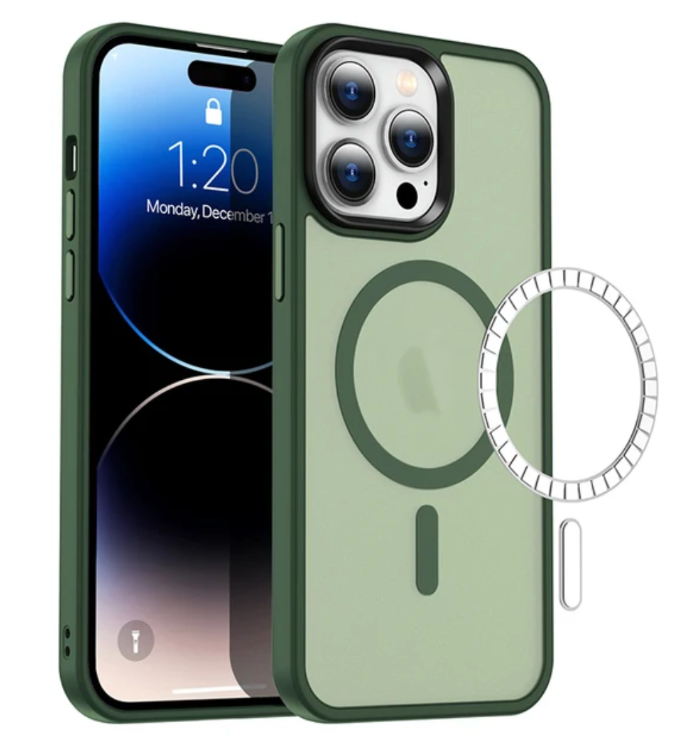 Magnetiskt Trådlöst Laddningsfodral för iPhone 14 Plus- Supertunt Stöttåligt Skydd med Transparent Baksida i Grönt