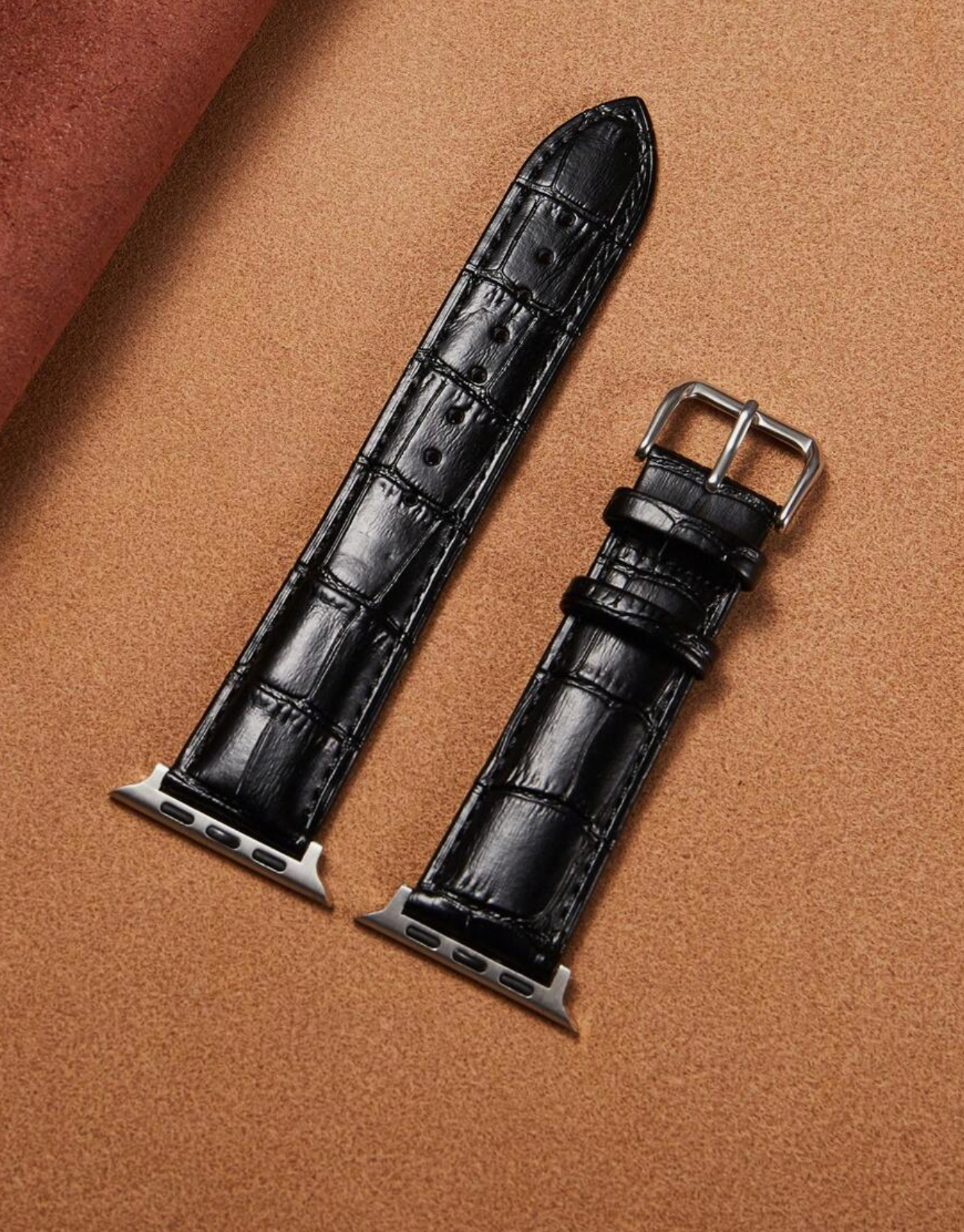 APPLE WATCH ARMBAND/ KLASSISK LÄDERARMBAND MED KROKODILMÖNSTER-SVART