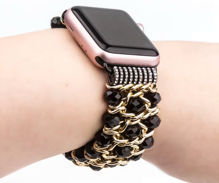 EXOTIC APPLE WATCH PEARL BAND- Black/ Gold